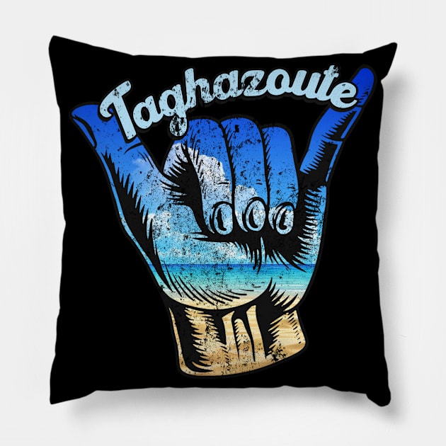 Taghazoute shaka hand surfing sign . Perfect present for mother dad friend him or her Pillow by SerenityByAlex