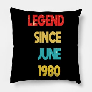 Retro Vintage 40th Birthday Awesome Since June 1980 - Retro Vintage Legend Since June 1980 Gift Idea, epic since 1980, made in 1980 Pillow