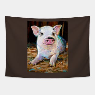 Cute Farm Pig in Barn Painting by Robert Phelps Tapestry