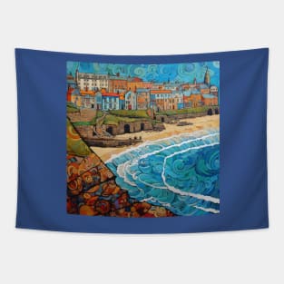 Folk Art Newquay Beach and Town Tapestry