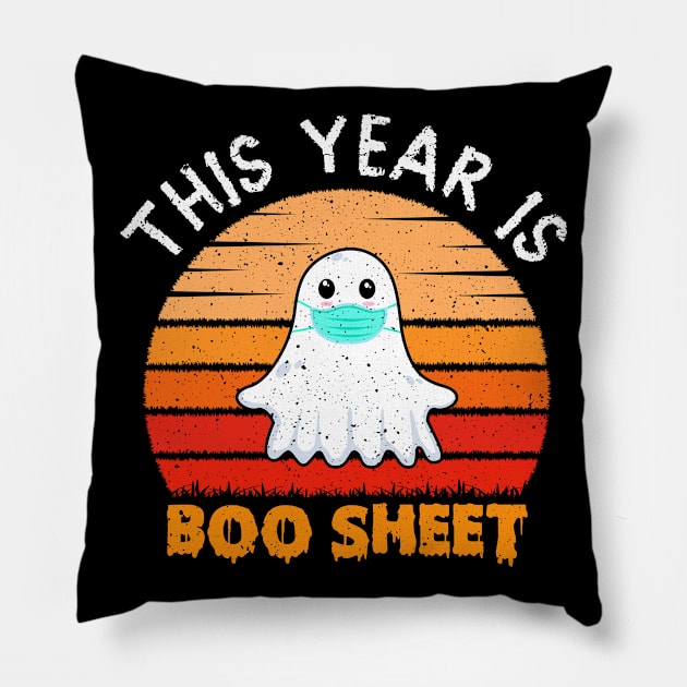 This Year Is Boo Sheet Boo Ghost Halloween Retro Vintage Pillow by Albatross