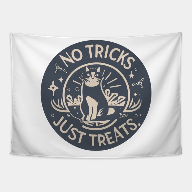 Halloween 'no tricks just treats' kawaii cat letter Tapestry by BonusSingh