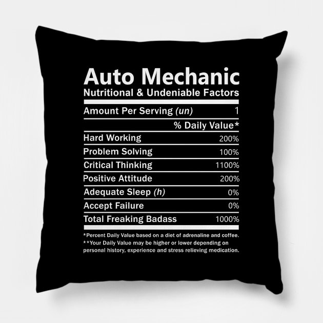 Auto Mechanic T Shirt - Nutritional and Undeniable Factors Gift Item Tee Pillow by Ryalgi