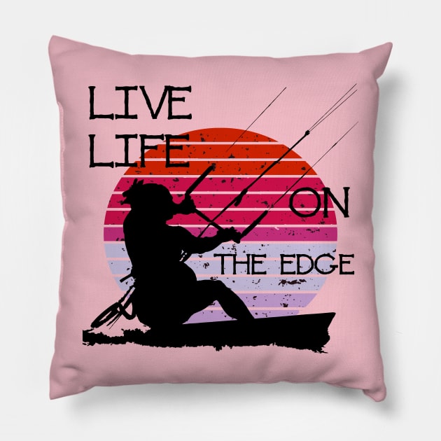 Vintage Sunset Retro Sunrise Black Kitesurfer Silhouette 4 Pillow by taiche