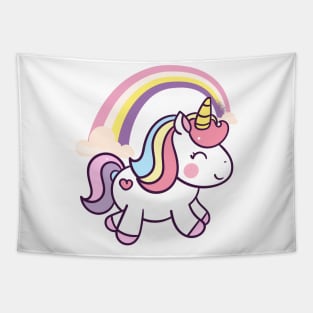 Cute Unicorn With Rainbows Tapestry