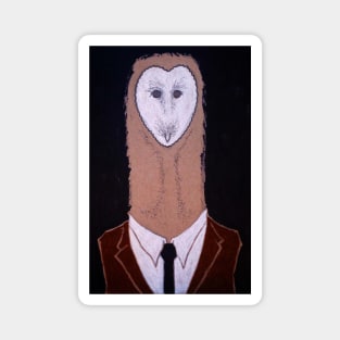 Barn Owl in a Suit - charcoal and graphite drawing Magnet