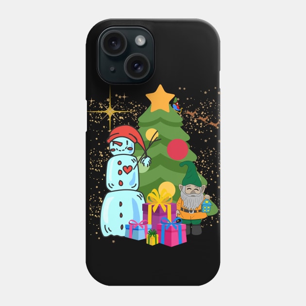 Snowman and Gnone near Christmasstree Waiting for Suprise Opening. Phone Case by MagicTrick