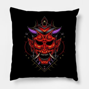 Japanese demon mask illustration Pillow