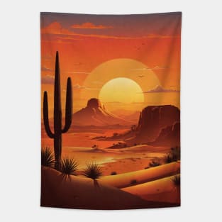 sunrise with cactus and mountains Tapestry