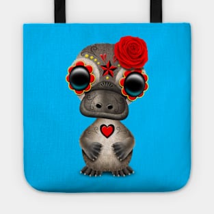 Red Day of the Dead Sugar Skull Baby Platypus Tote