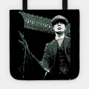 Thomas Shelby sits on his black horse with hat and suit as abstract comic graphic peaky blinders Tote