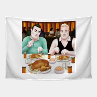 Gay Couple Celebrating Thanksgiving Dinner Tapestry