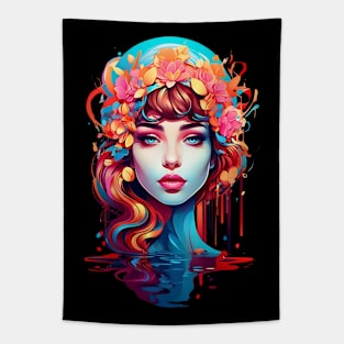 Modern Woman Psychedelic Abstract retro vintage poster design Tapestry