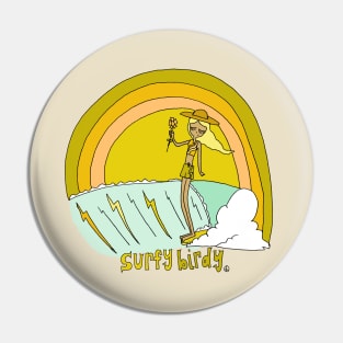 Surfy Birdy Rainbow Surf Flower Power Tee Pin