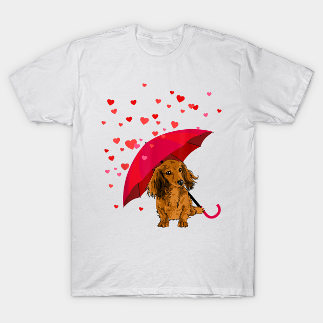 Discover Long Hair Dachshund In Raining Heart Valentine - Dachshund Valentine - T-Shirt