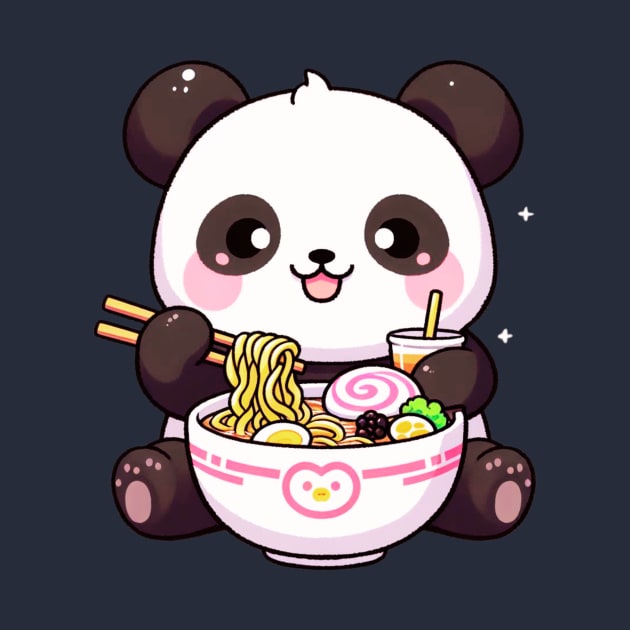 Cute Asian Food Panda Eating Ramen by Figurely creative