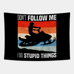 don't follow me i do stupid things - Retro Vintage Snowskate Adventure Tapestry