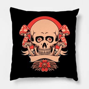 mushroom skull tattoo Pillow