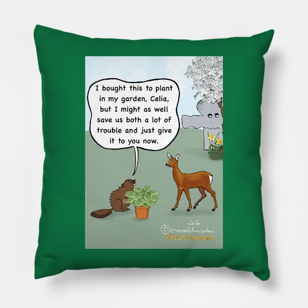 Deer plant Pillow by Enormously Funny Cartoons