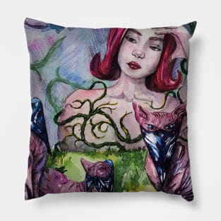 art painting women cat Pillow