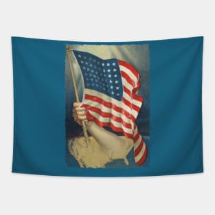 The Arm of America with the Flag Vintage Postcard Art Tapestry