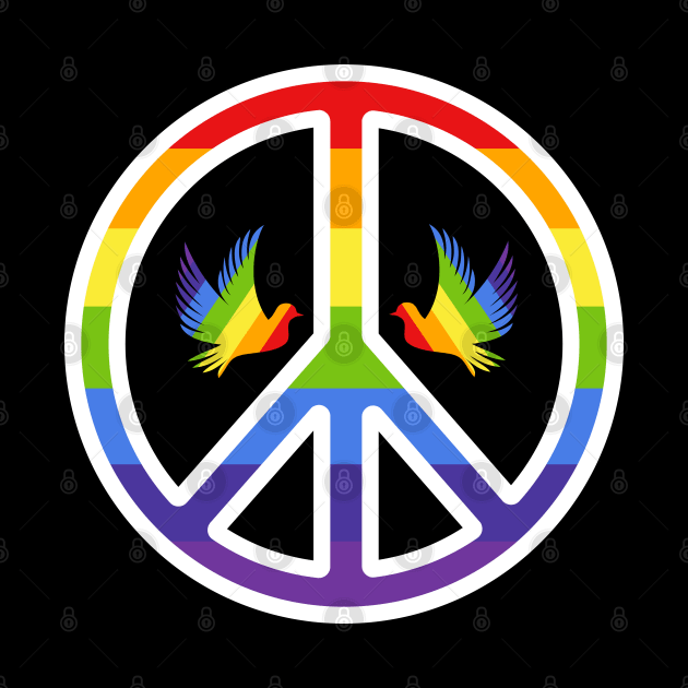 Rainbow Peace Symbol with Rainbow Doves by Wareham Spirals