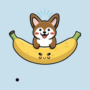 kawaii corgi banana coming out of it with black touch T-Shirt