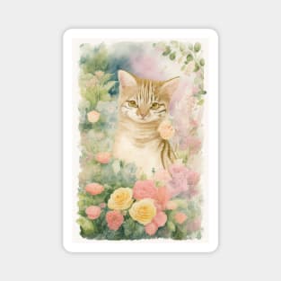 Tabby Cat in the Flower Garden Magnet
