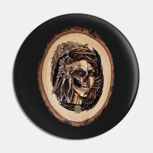 Draugr - nordic ghost pyrography print, wood texture Pin