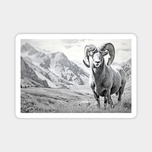 Ram Animal Discovery Wild Nature Ink Sketch Style Magnet