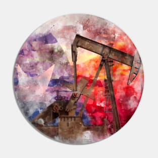 Texan Pumpjack with Texas Flag watercolor Pin