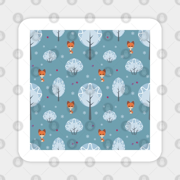 Winter Pattern with Foxes and Birds Magnet by labatchino