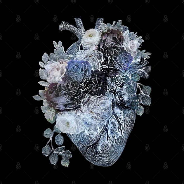 Human heart with blue and white roses, blue navy color by Collagedream