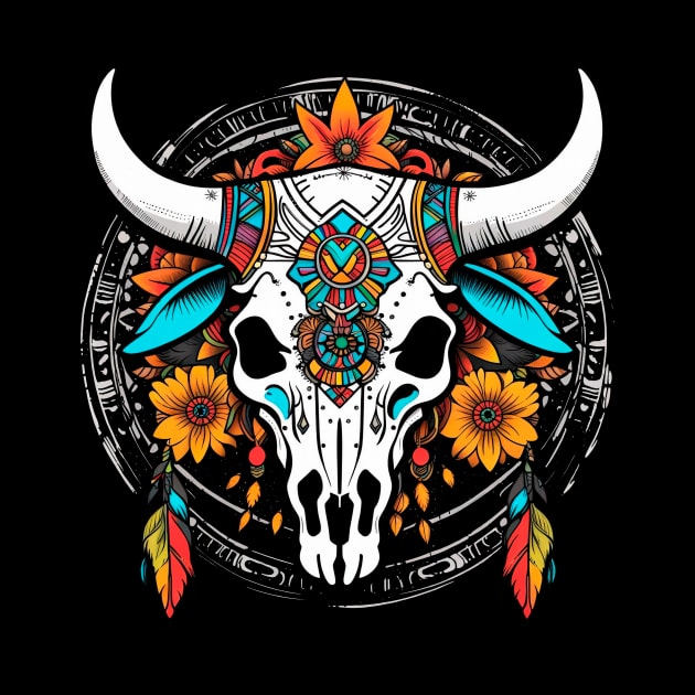 Boho blooming bull skull by Skulls To Go