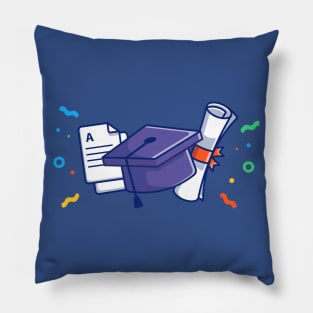 Score Paper, Graduation Hat And Bachelor Certificates Cartoon Pillow