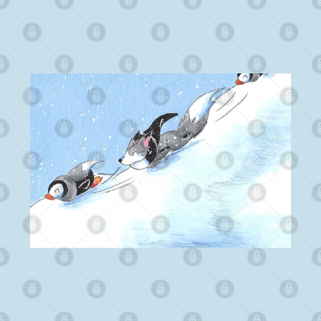 Penguin Sliding by KristenOKeefeArt