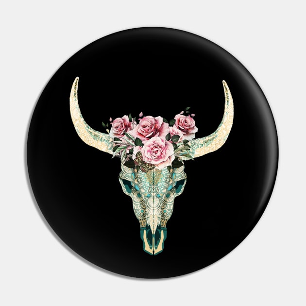 Cow Skull and floral roses crown, boho, bull skull, watercolor style and mandala decorations Pin by Collagedream