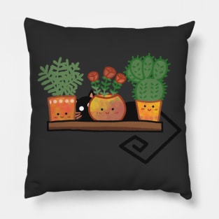 Cute Cat With Plants | Handmade Illustration | Kawaii Design | By Atelier Serakara Pillow