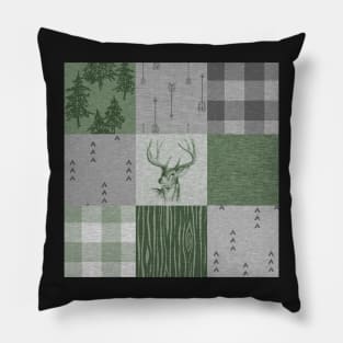 Rustic Deer Patchwork - Green/Grey Pillow