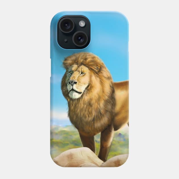 Lion king a wild animal. Wild African lion in nature. Retro style. Realistic Oil painting illustration. Lion Head Wildlife Hand Drawing poster Phone Case by sofiartmedia