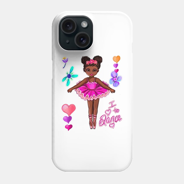 Ballet Dancing African American ballerina cute black girl with brown skin I love to dance Phone Case by Artonmytee