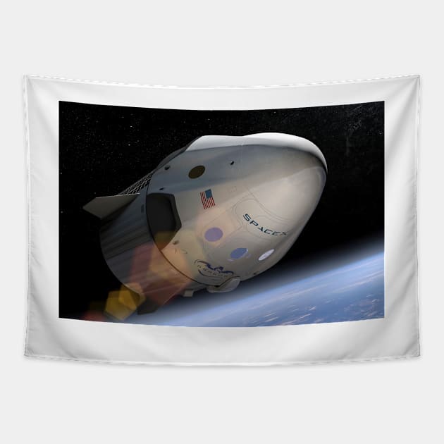 SpaceX's Crew Dragon in orbit, illustration (C030/9050) Tapestry by SciencePhoto