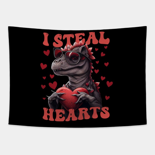 Heart Thief Dinosaur Valentine's Day Tapestry by CHNSHIRT