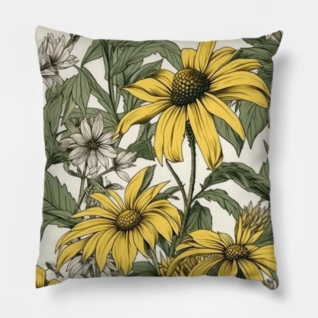 Black-Eyed Susan Flower Pattern - Wildflower Illustration Pillow by Floral Decor Shop