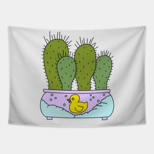 Cute Cactus Design #152: Funky Cacti In Bubble Bath Rubber Duck Pot Tapestry