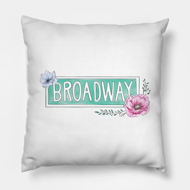 Watercolor Floral Broadway Sign | NYC Palette Pillow by alfrescotree