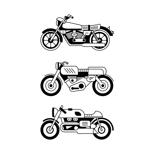Illustration of three stylized black and white motorcycle by iswenyi Art