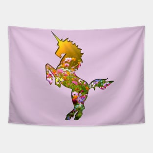 Field of Flowers Unicorn Silhouette Tapestry