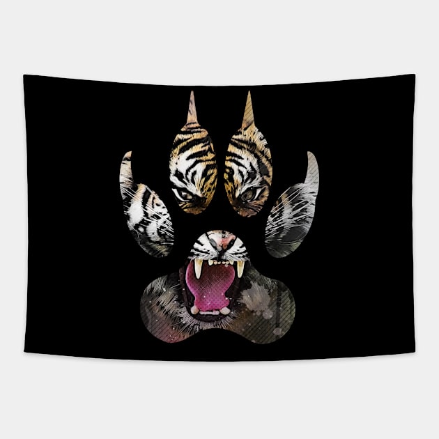 Angry Tiger Face Claw Tapestry by Kryptic