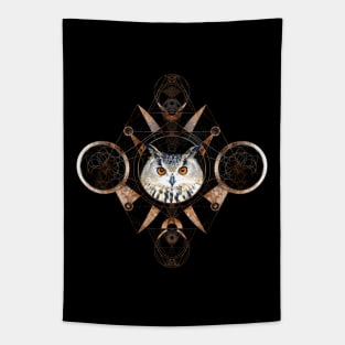 Owl in Sacred Geometry Ornament Tapestry